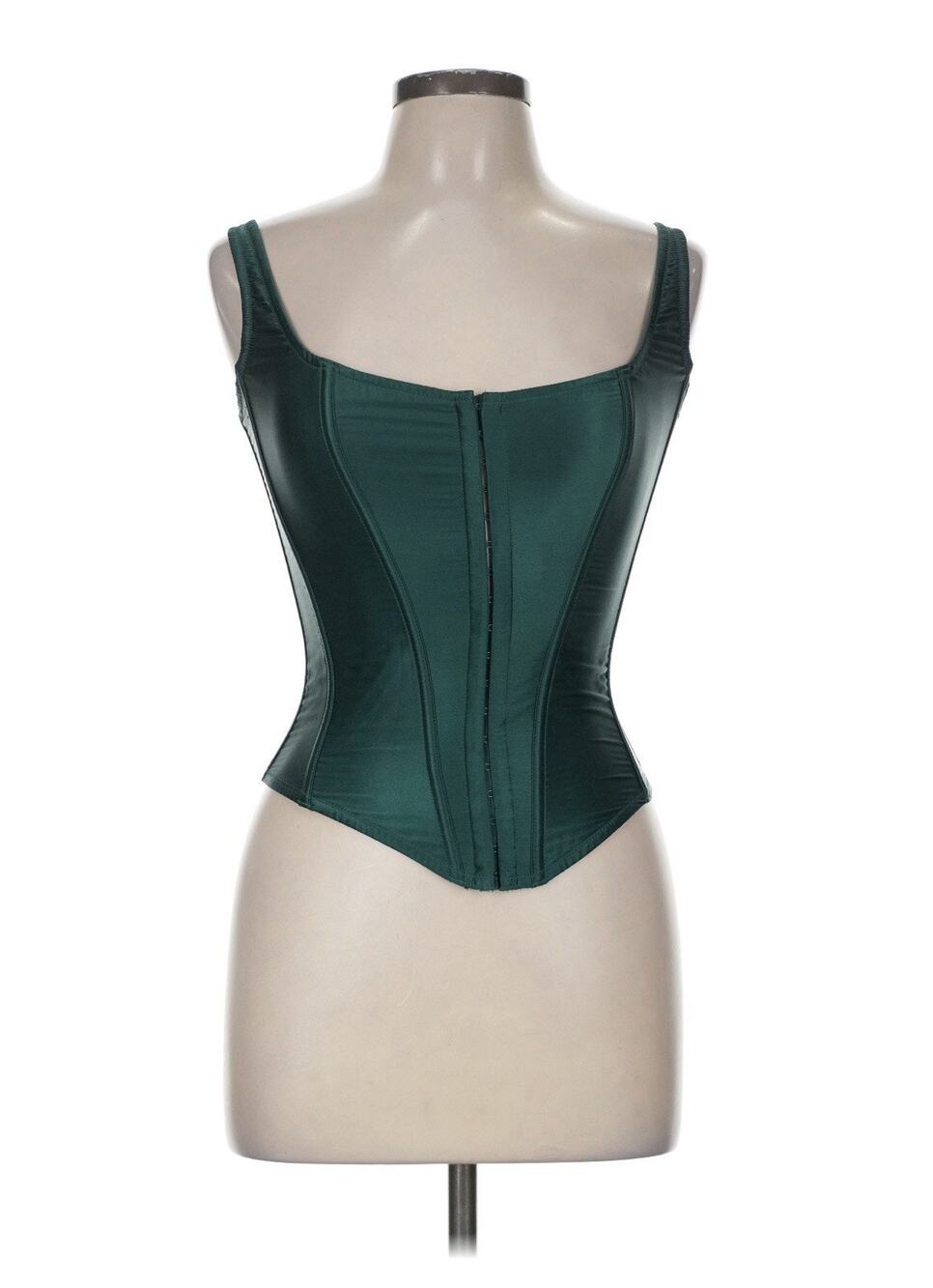 Victoria's Secret Emerald Green 100% Silk Corset Lace Up Top